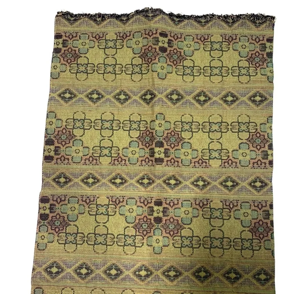 Vintage Geometric Tapestry Fabric Remnant Panel Kilim Style 25x16.25in
